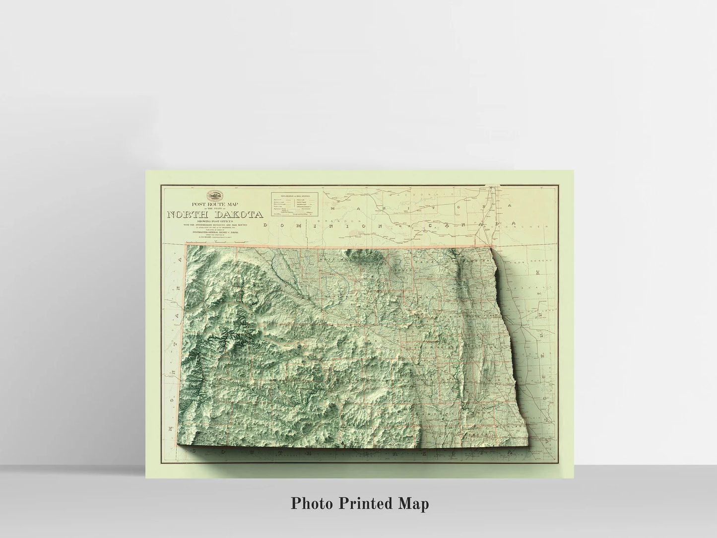 North Dakota (USA) Shaded relief map print, highlighting topography. Ideal for home decor and geography lovers