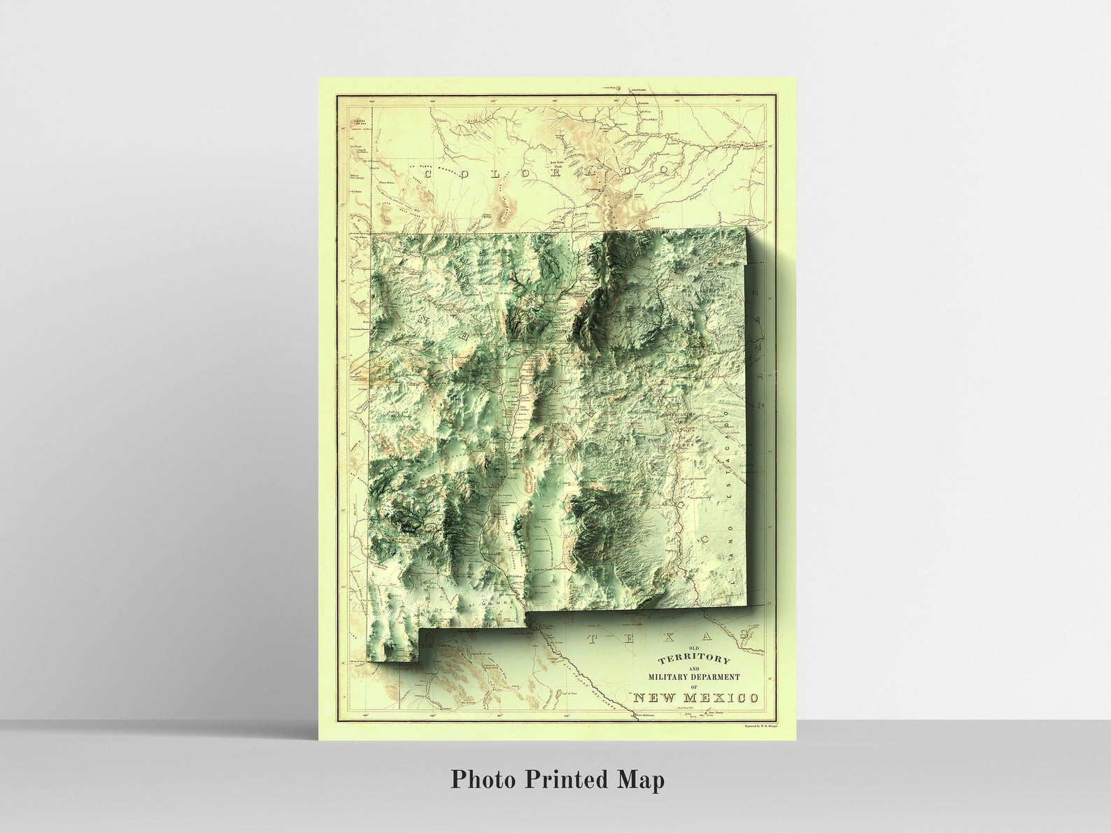 New Mexico (USA) Shaded relief map print, highlighting topography. Ideal for home decor and geography lovers