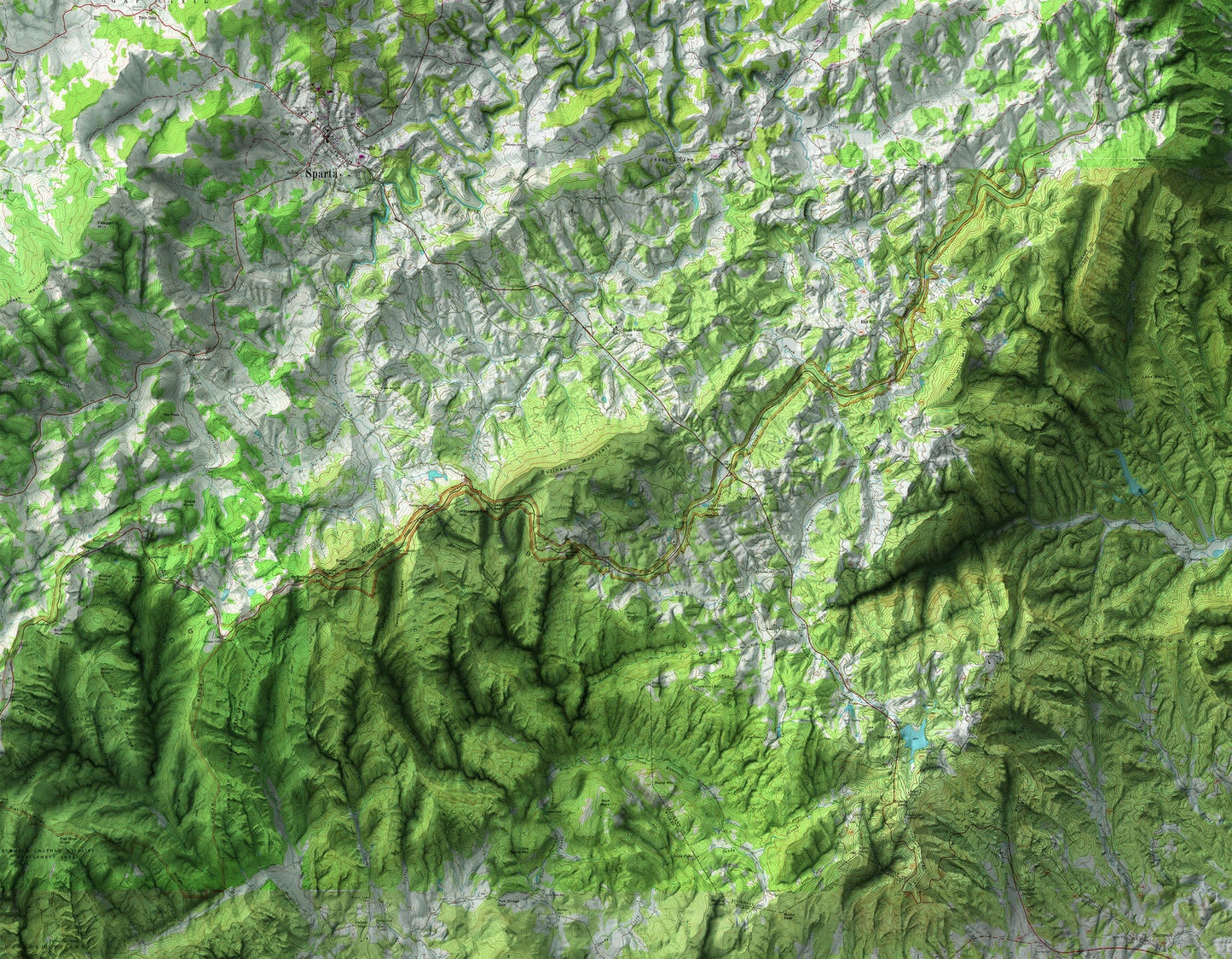 Detailed close-up of a vintage Alleghany CO (North Carolina) relief map, showcasing textured topography and geographic contours