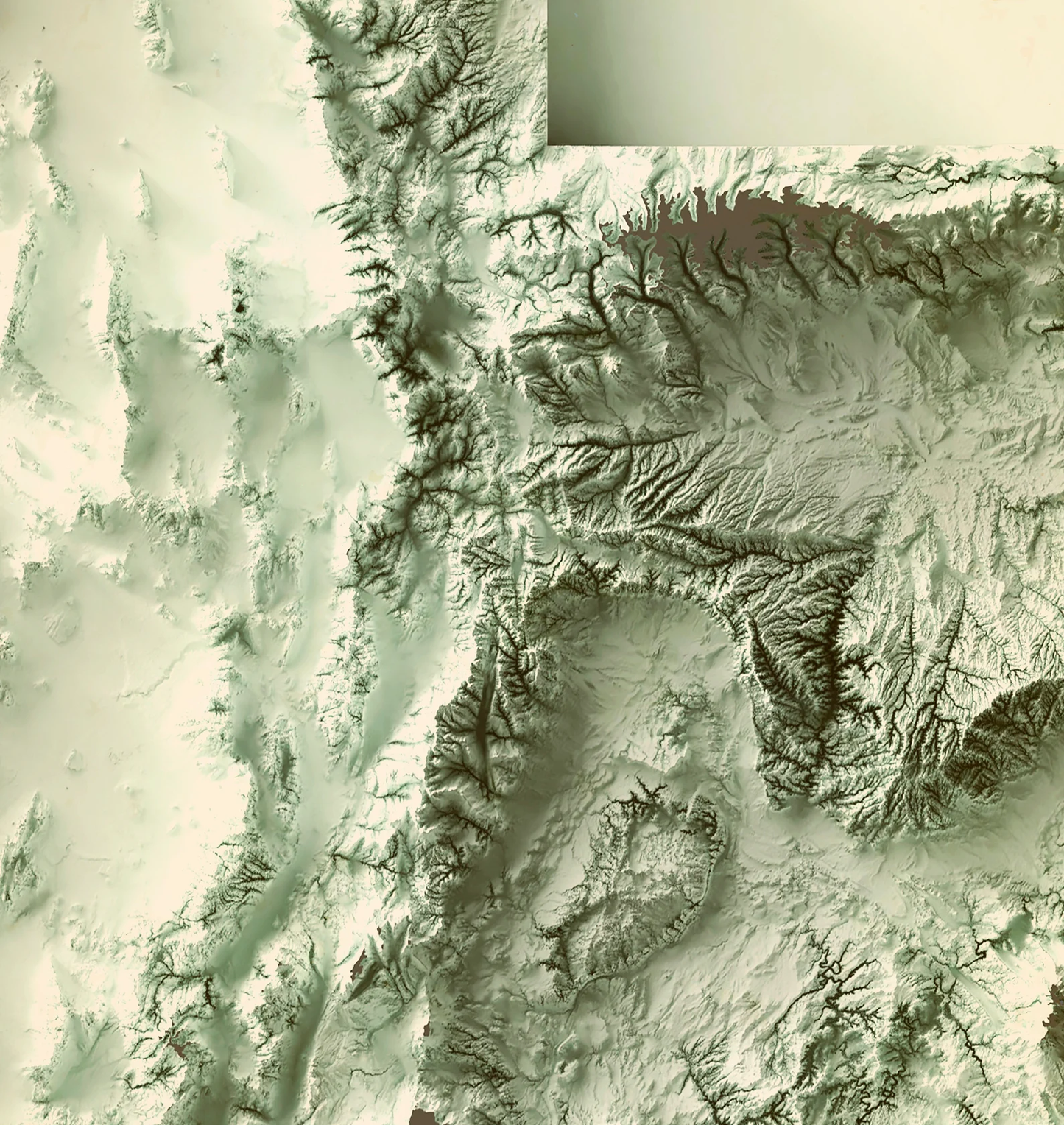 Detailed close-up of a vintage Utah (USA) relief map, showcasing textured topography and geographic contours