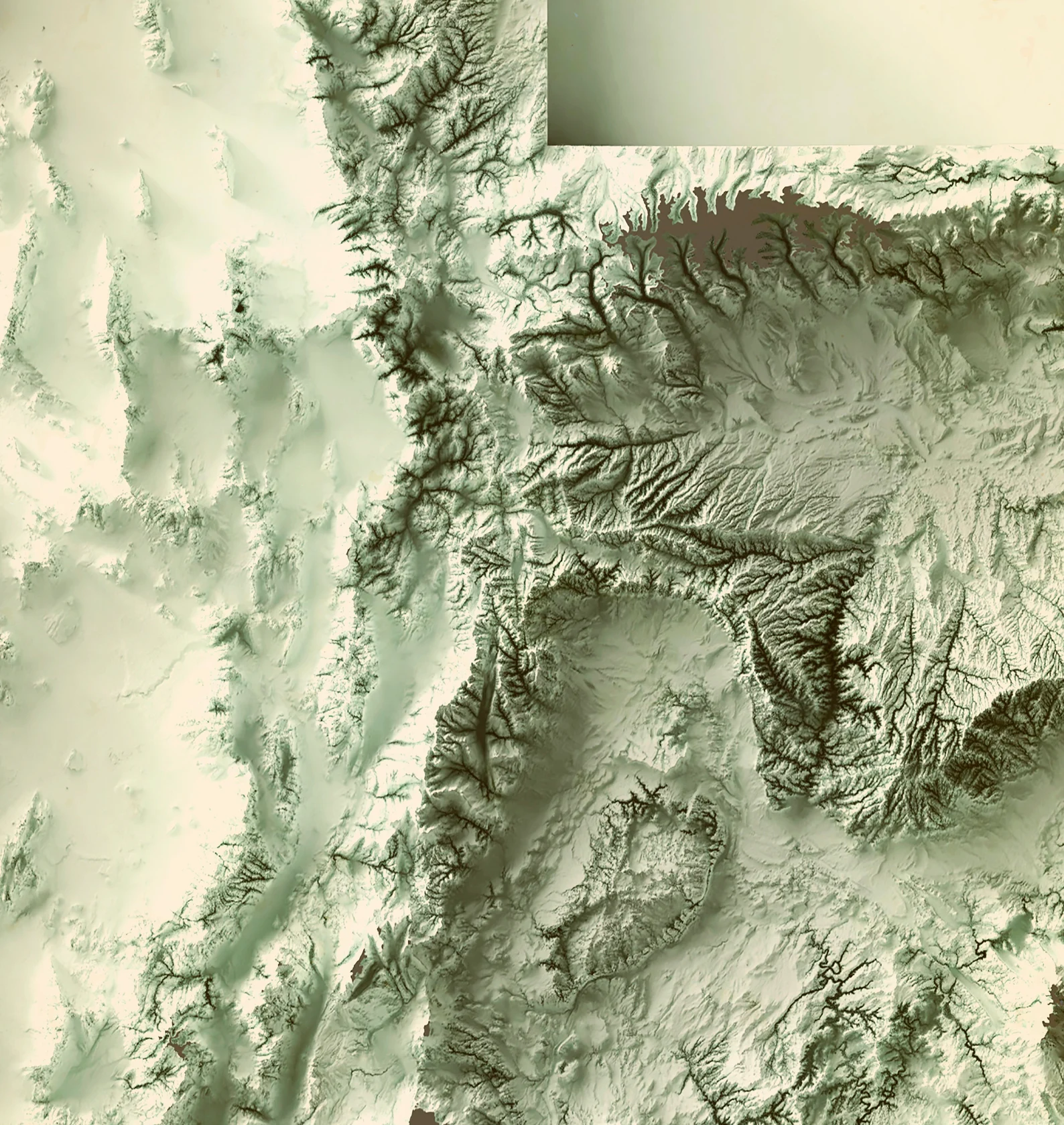 Detailed close-up of a vintage Utah (USA) relief map, showcasing textured topography and geographic contours