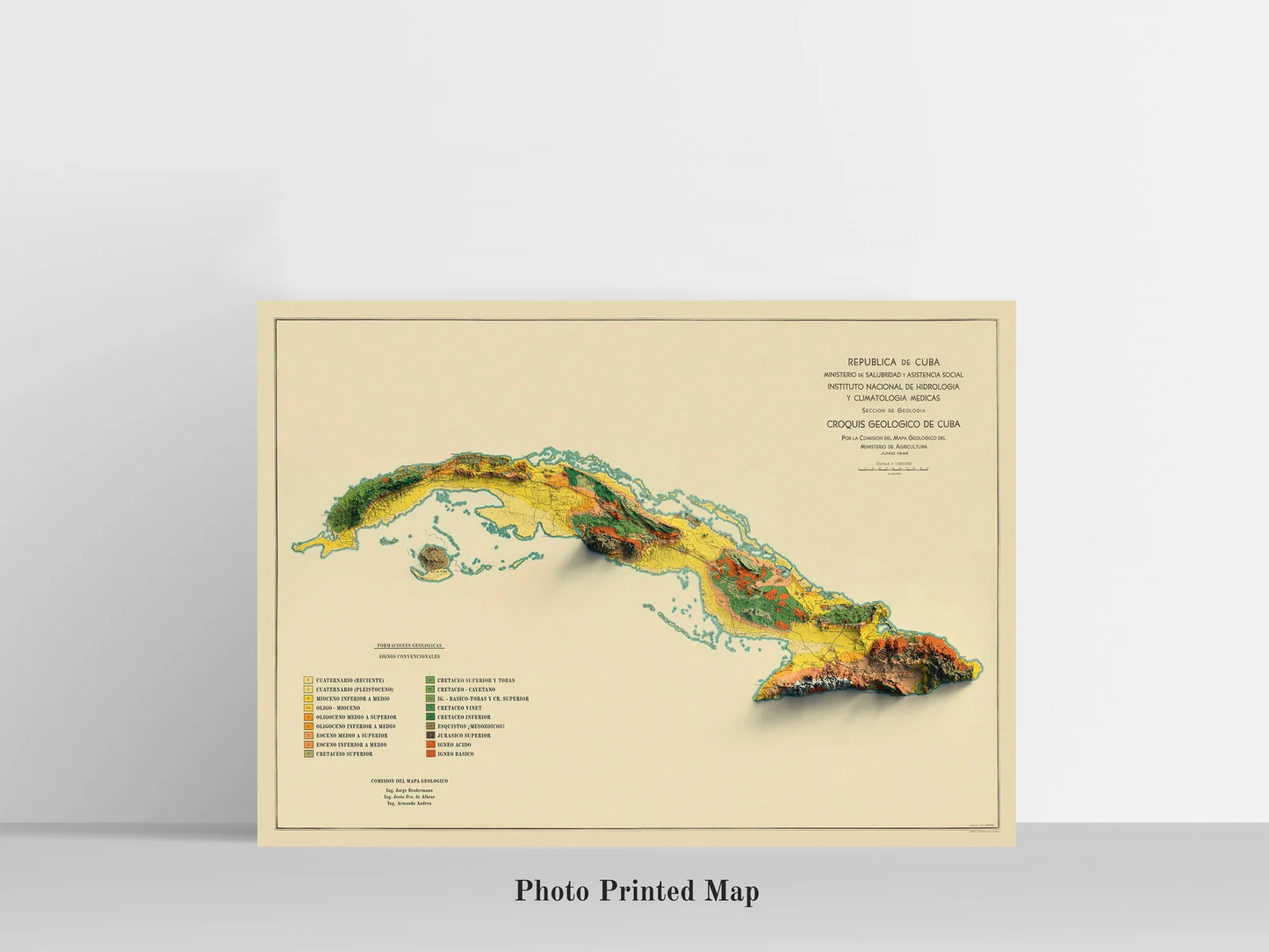 Cuba Shaded relief map print, highlighting topography. Ideal for home decor and geography lovers