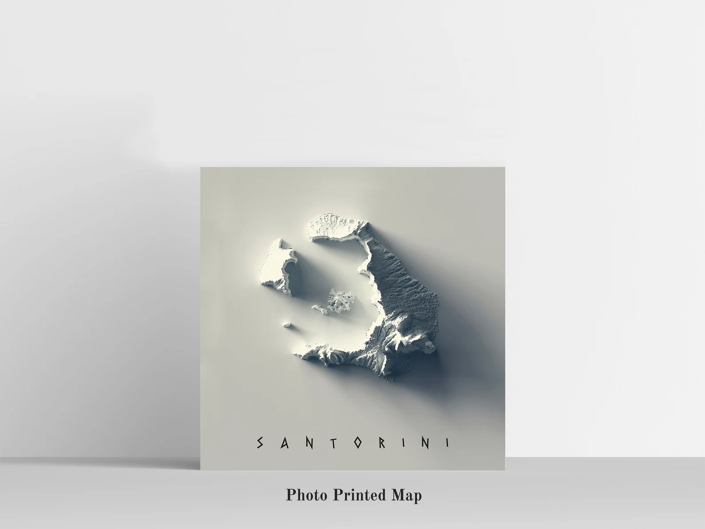 Santorini (Greece) Shaded relief map print, highlighting topography. Ideal for home decor and geography lovers