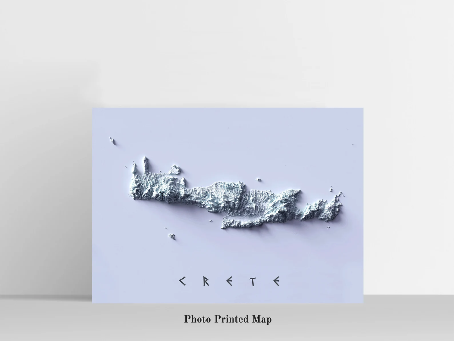 Crete (Greece) Shaded relief map print, highlighting topography. Ideal for home decor and geography lovers