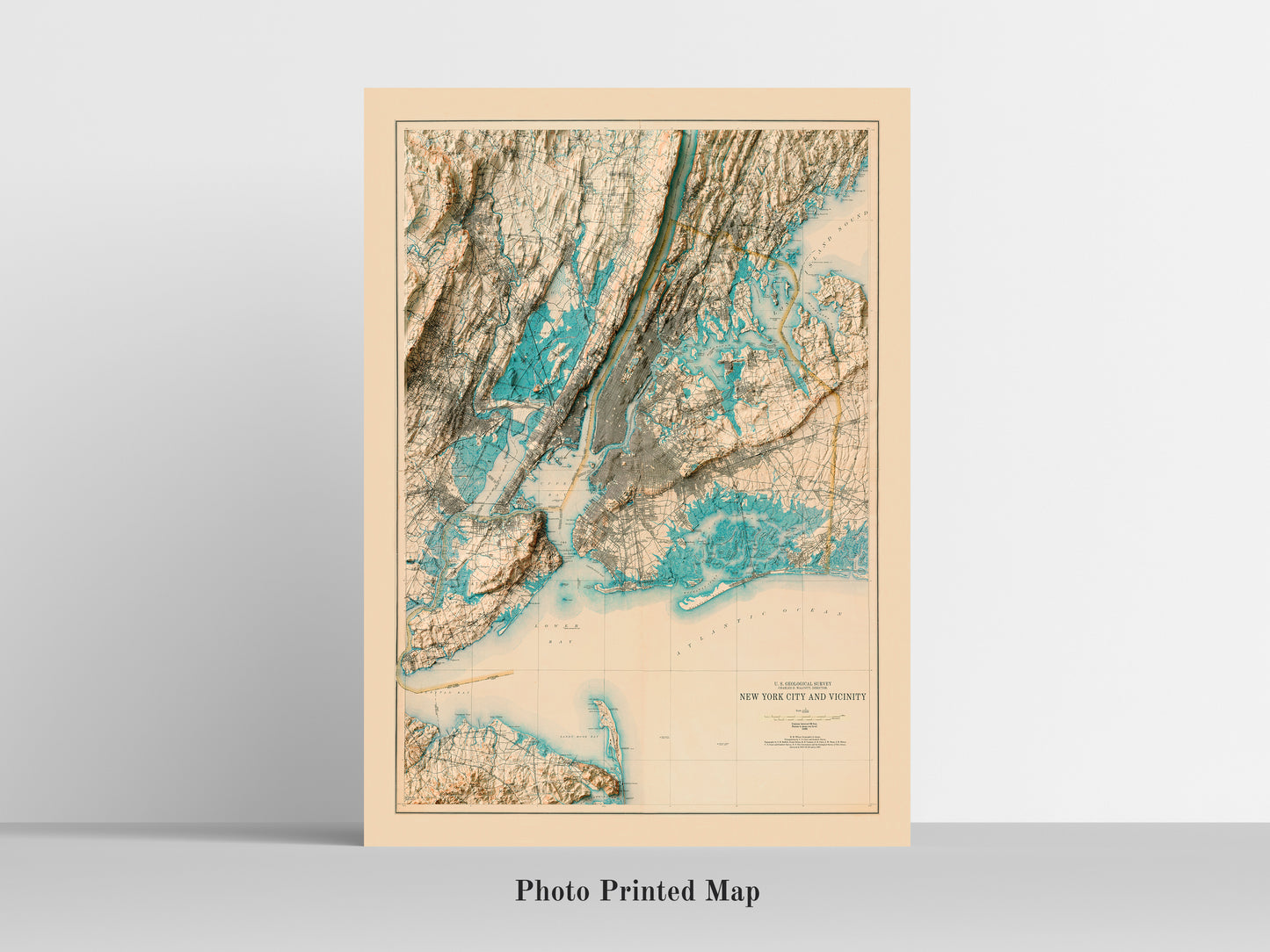 New York City Shaded relief map print, highlighting topography. Ideal for home decor and geography lovers