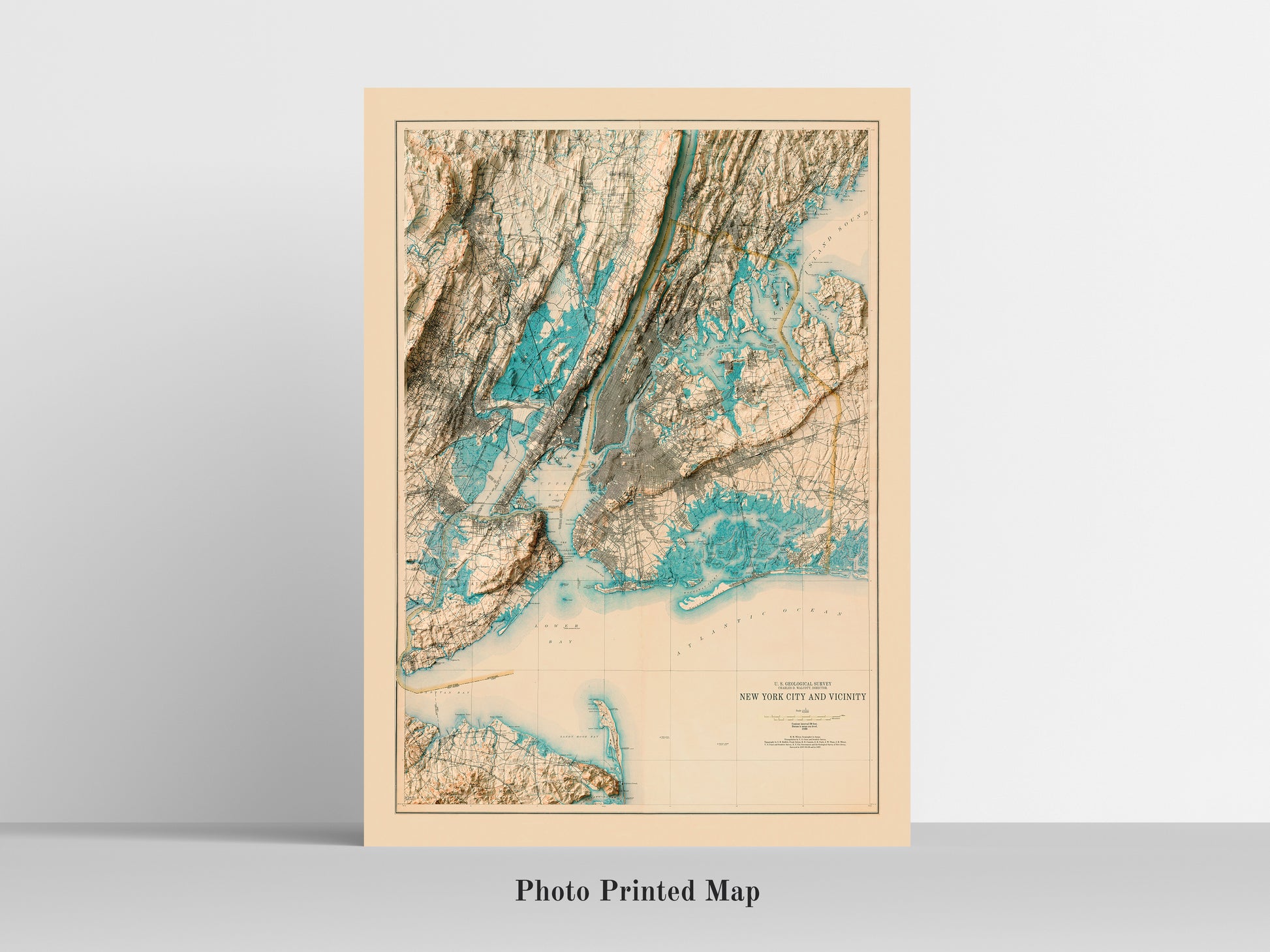 New York City Shaded relief map print, highlighting topography. Ideal for home decor and geography lovers
