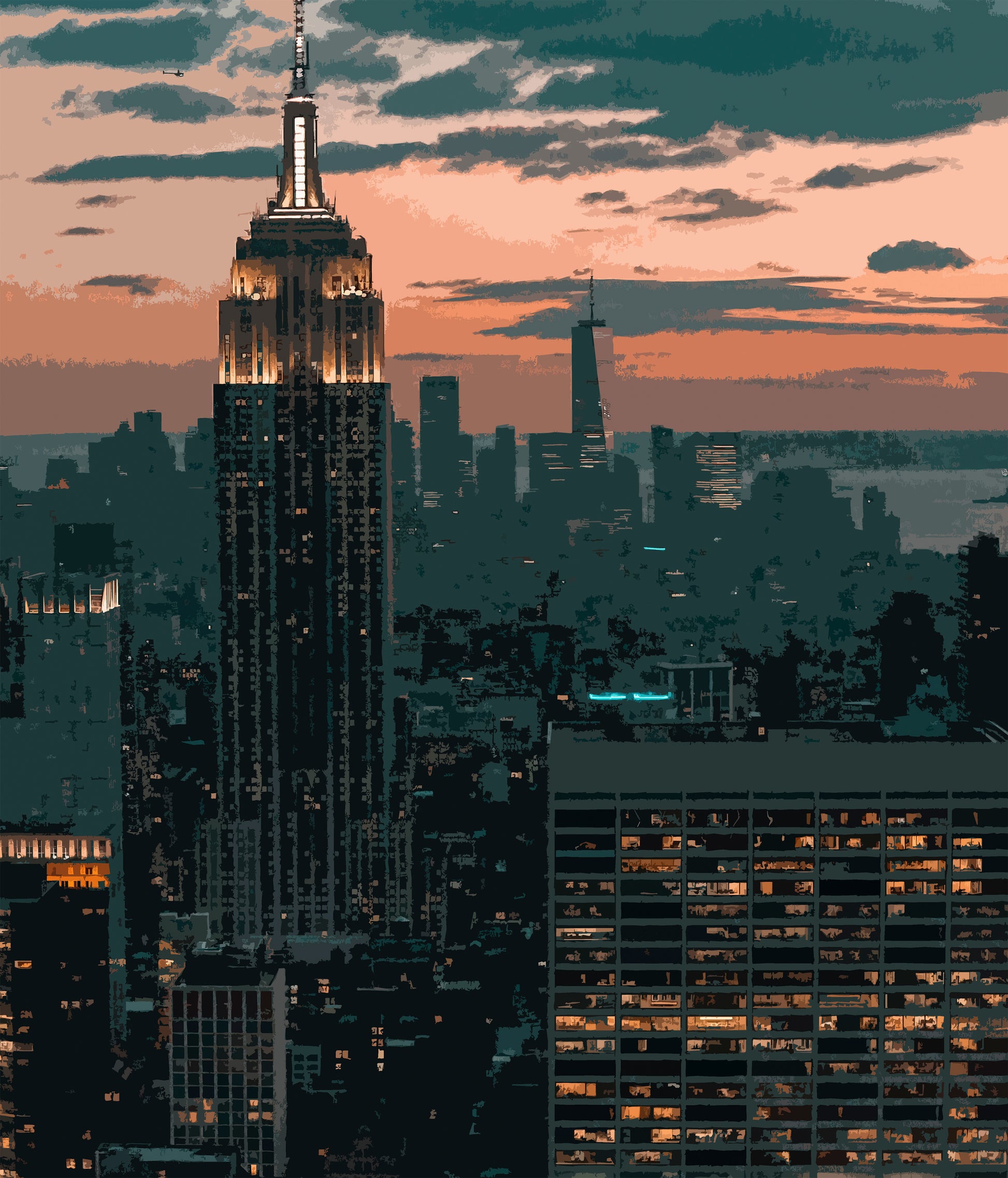 Detailed close-up of a vintage artistic New York City Ny travel poster