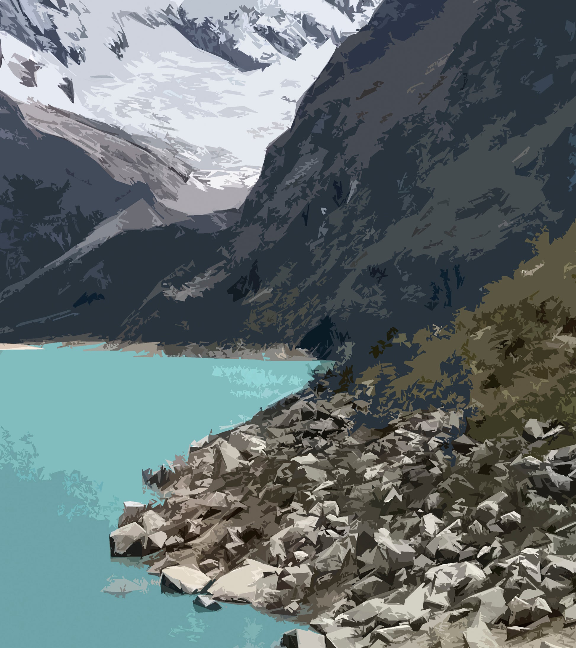Detailed close-up of a vintage artistic Laguna Paron, Huascaran National Park, Cordillera Blanca, Andes, Peru, travel poster