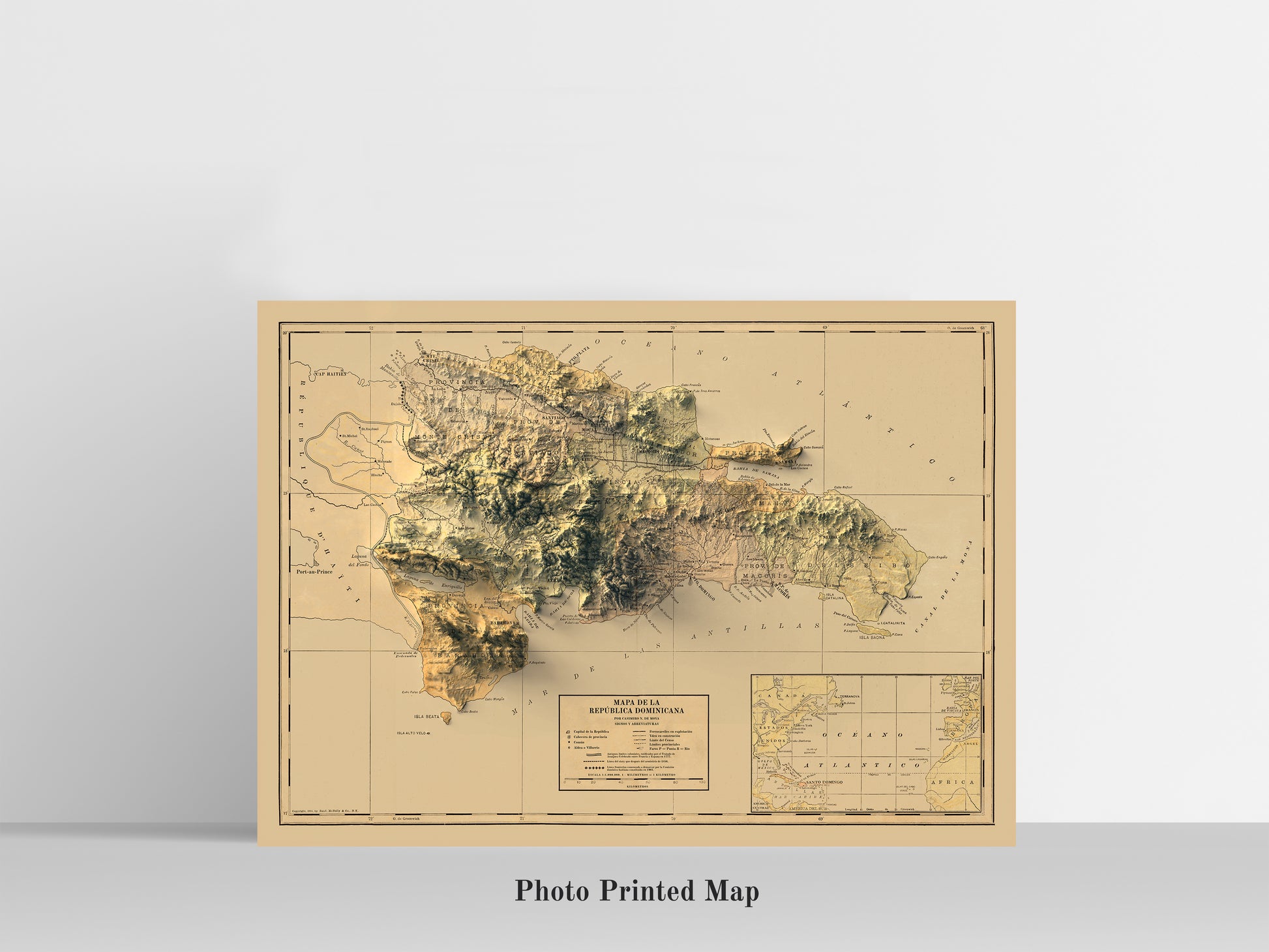 Dominican Republic Shaded relief map print, highlighting topography. Ideal for home decor and geography lovers