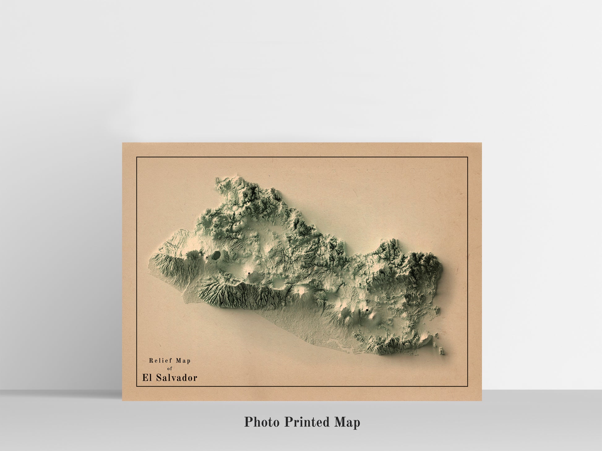 El Salvador Shaded relief map print, highlighting topography. Ideal for home decor and geography lovers