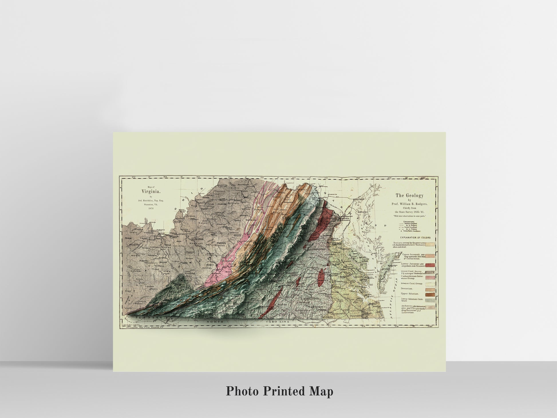 Virginia (USA) Shaded relief map print, highlighting topography. Ideal for home decor and geography lovers