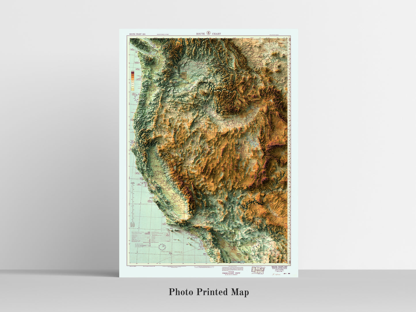 Western United States (USA) Shaded relief map print, highlighting topography. Ideal for home decor and geography lovers