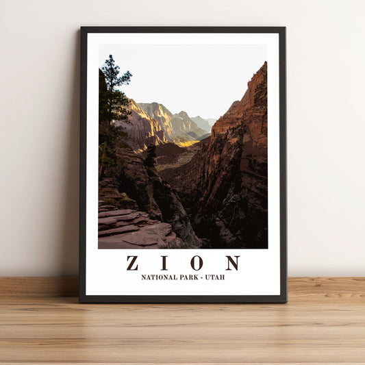 Zion National Park (Utah) vintage travel poster in black frame. Artistic photographic print