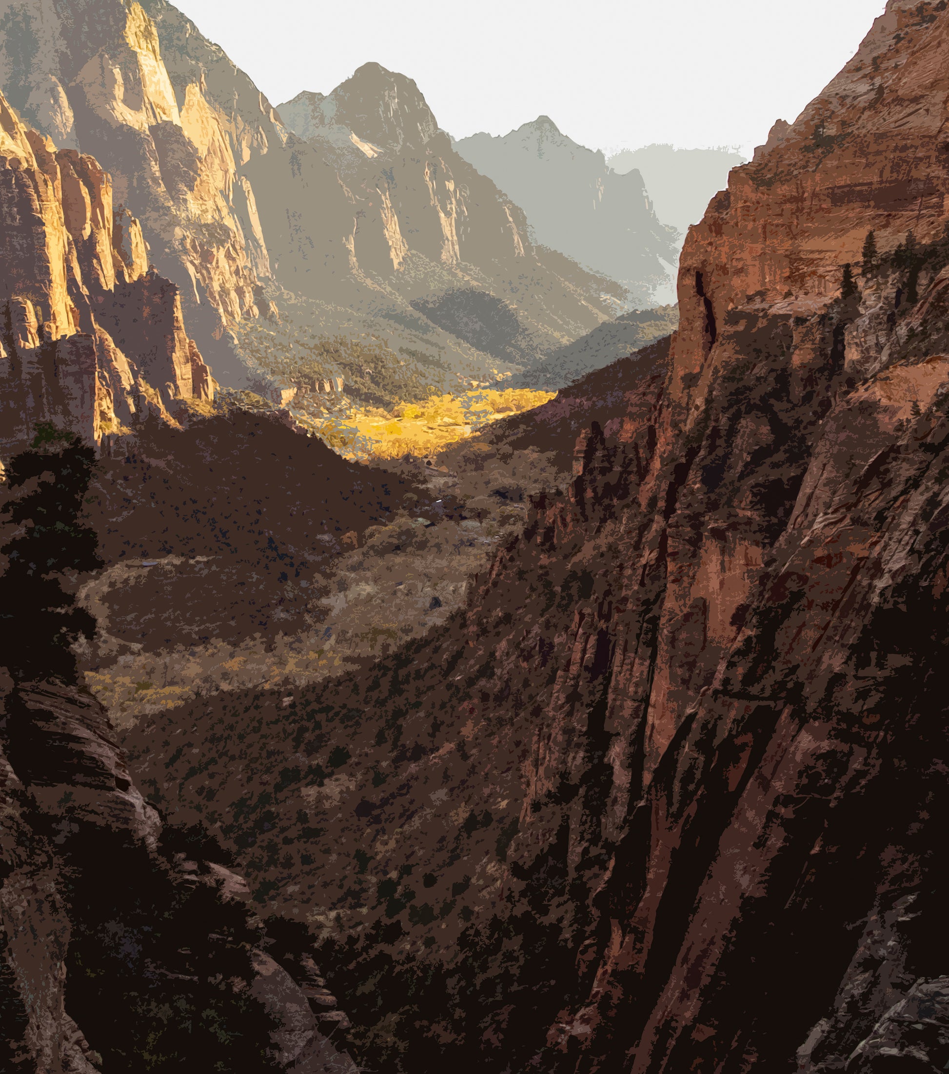 Detailed close-up of a vintage artistic Zion National Park travel poster