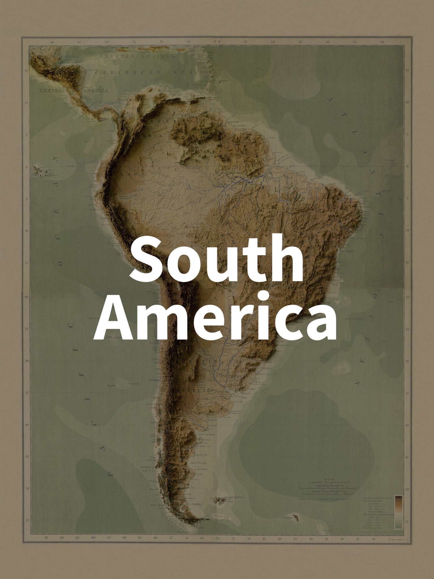 Image showing a vintage relief map of South America