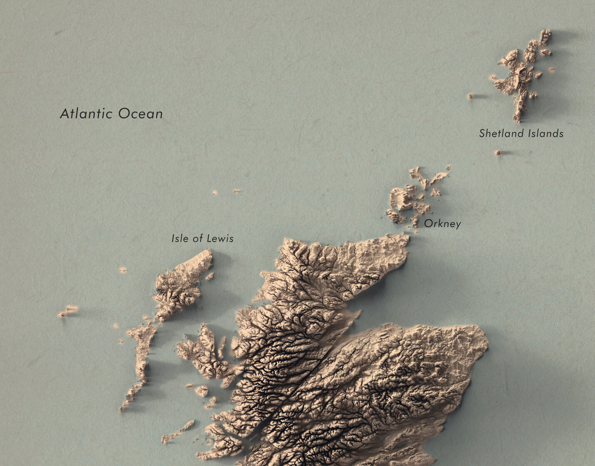 UK and Ireland Labeled Ocean Relief Map | Countries, Capitals, Oceans & Islands | British Islands Minimalist Map