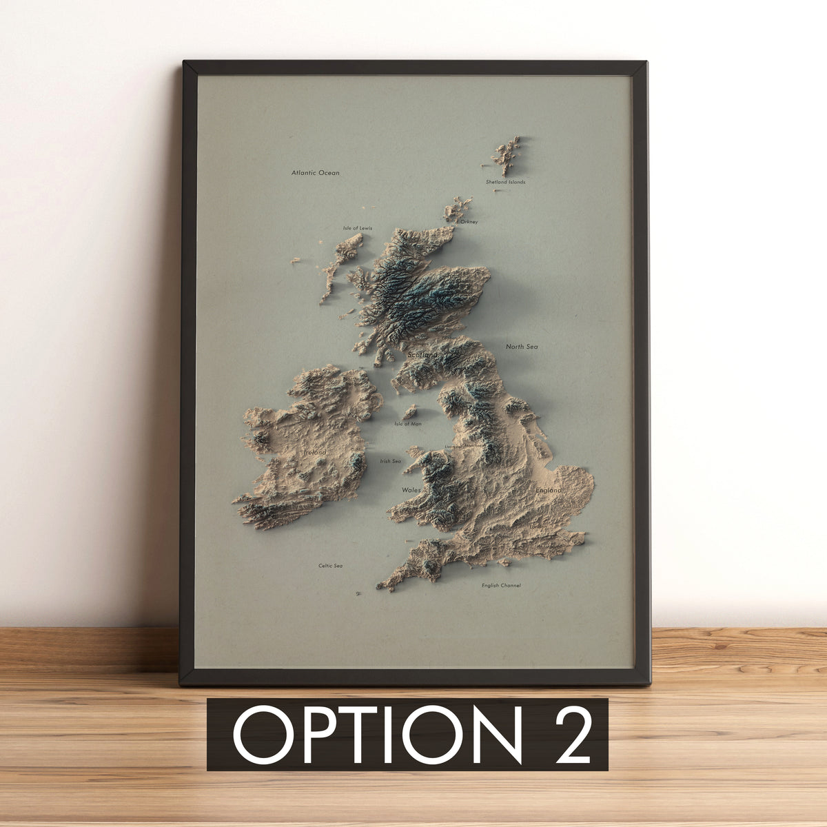 UK and Ireland Labeled Ocean Relief Map | Countries, Capitals, Oceans & Islands | British Islands Minimalist Map