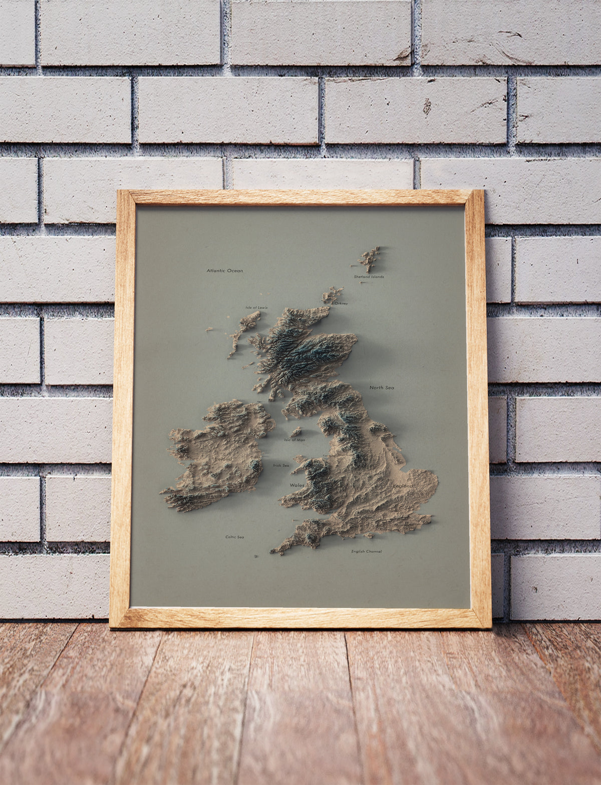 UK and Ireland Labeled Ocean Relief Map | Countries, Capitals, Oceans & Islands | British Islands Minimalist Map