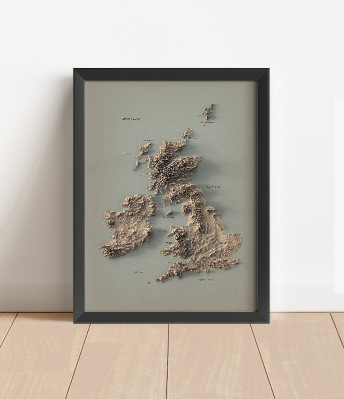 UK and Ireland Labeled Ocean Relief Map | Countries, Capitals, Oceans & Islands | British Islands Minimalist Map