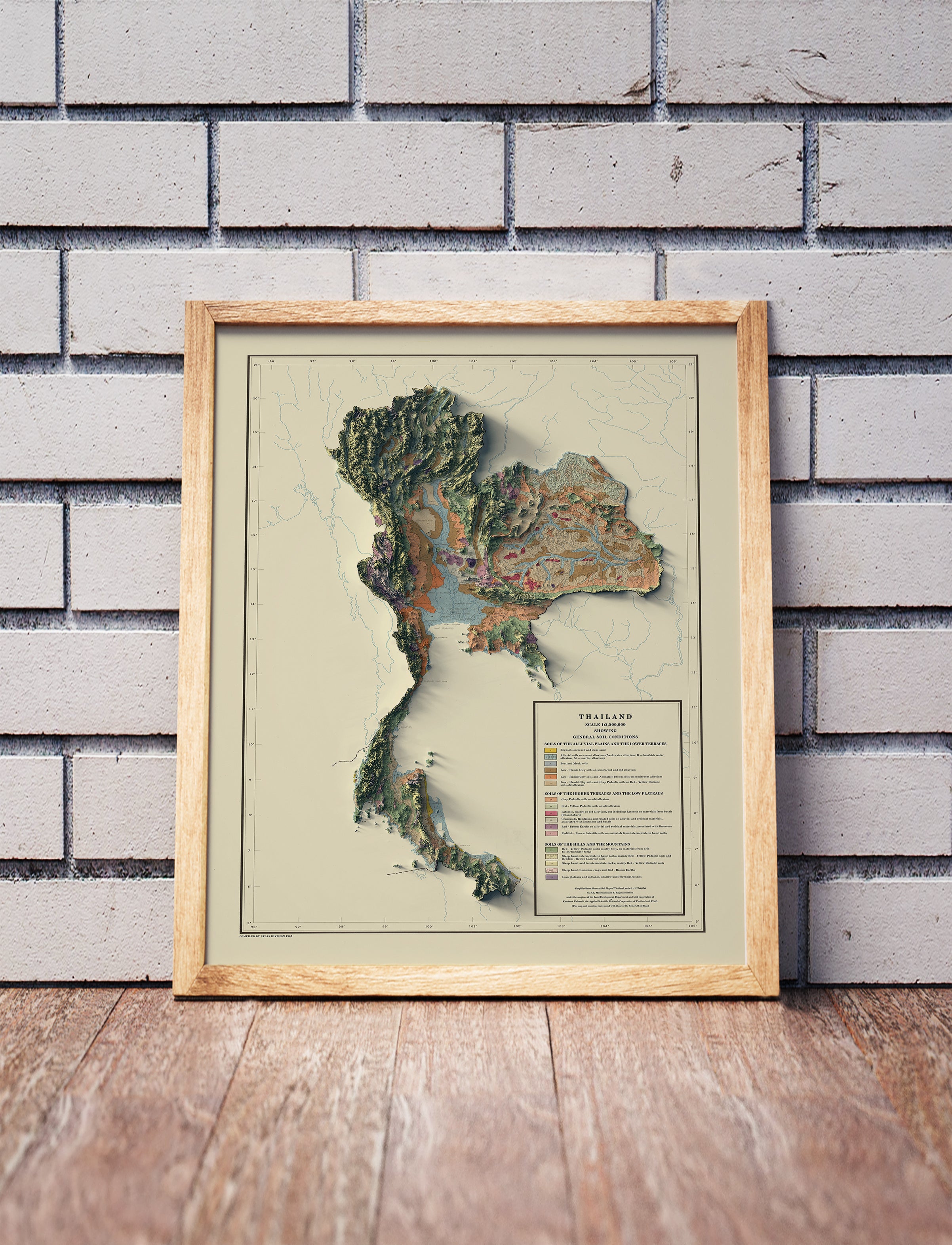Thailand Shaded Relief Map | Vintage Elevation Map Based on 1967