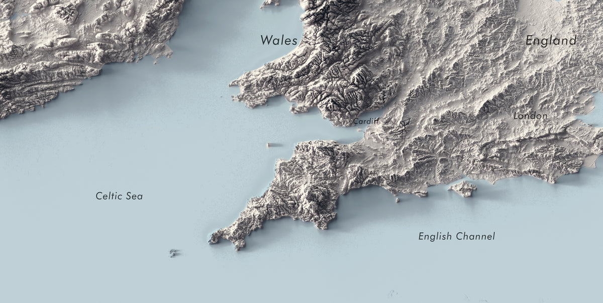 British Isles Labeled Ocean Relief Map | Countries, Capitals, Oceans & Islands | UK Minimalist Map (Cópia)