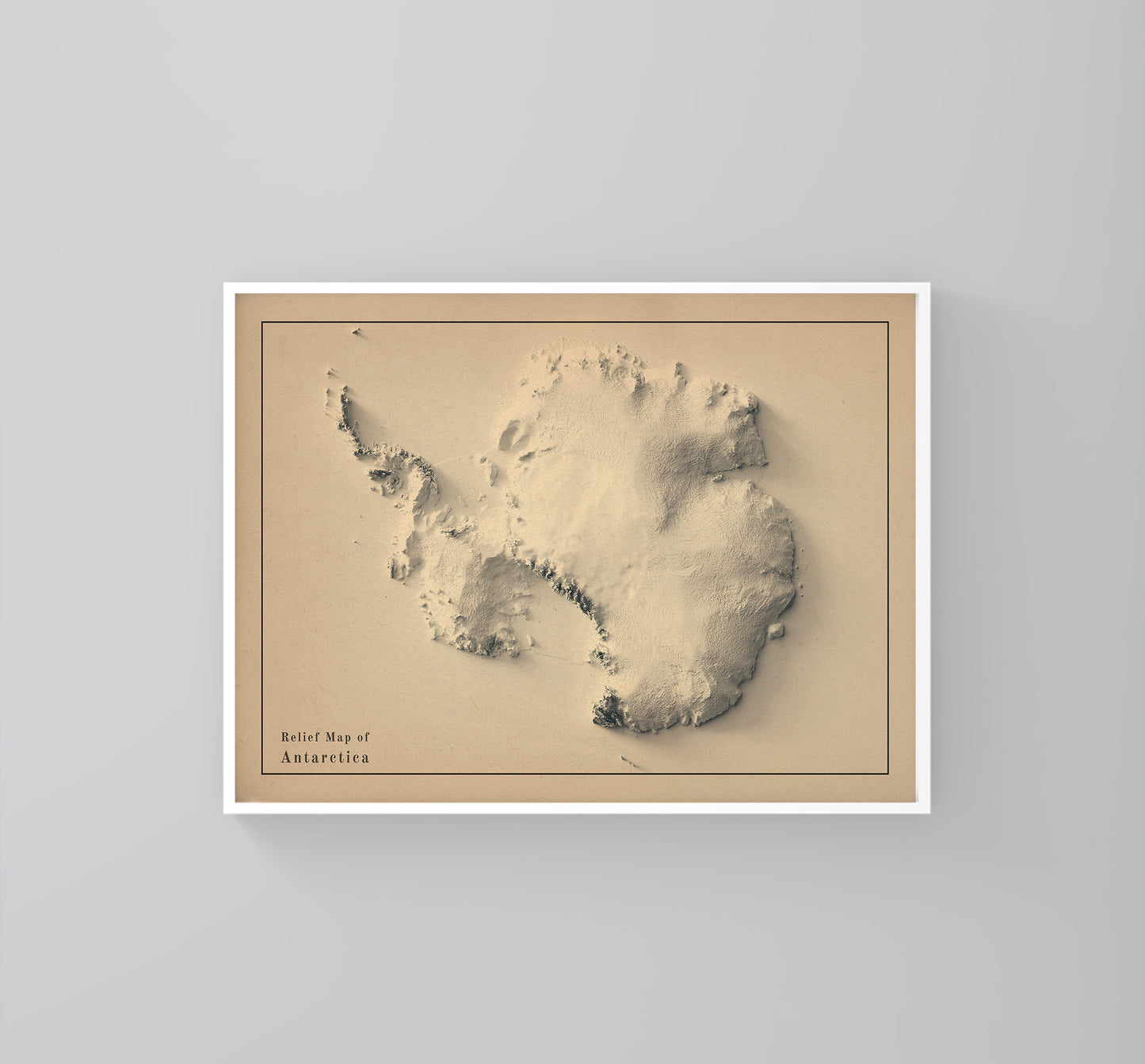 vintage shaded relief map of Antarctica