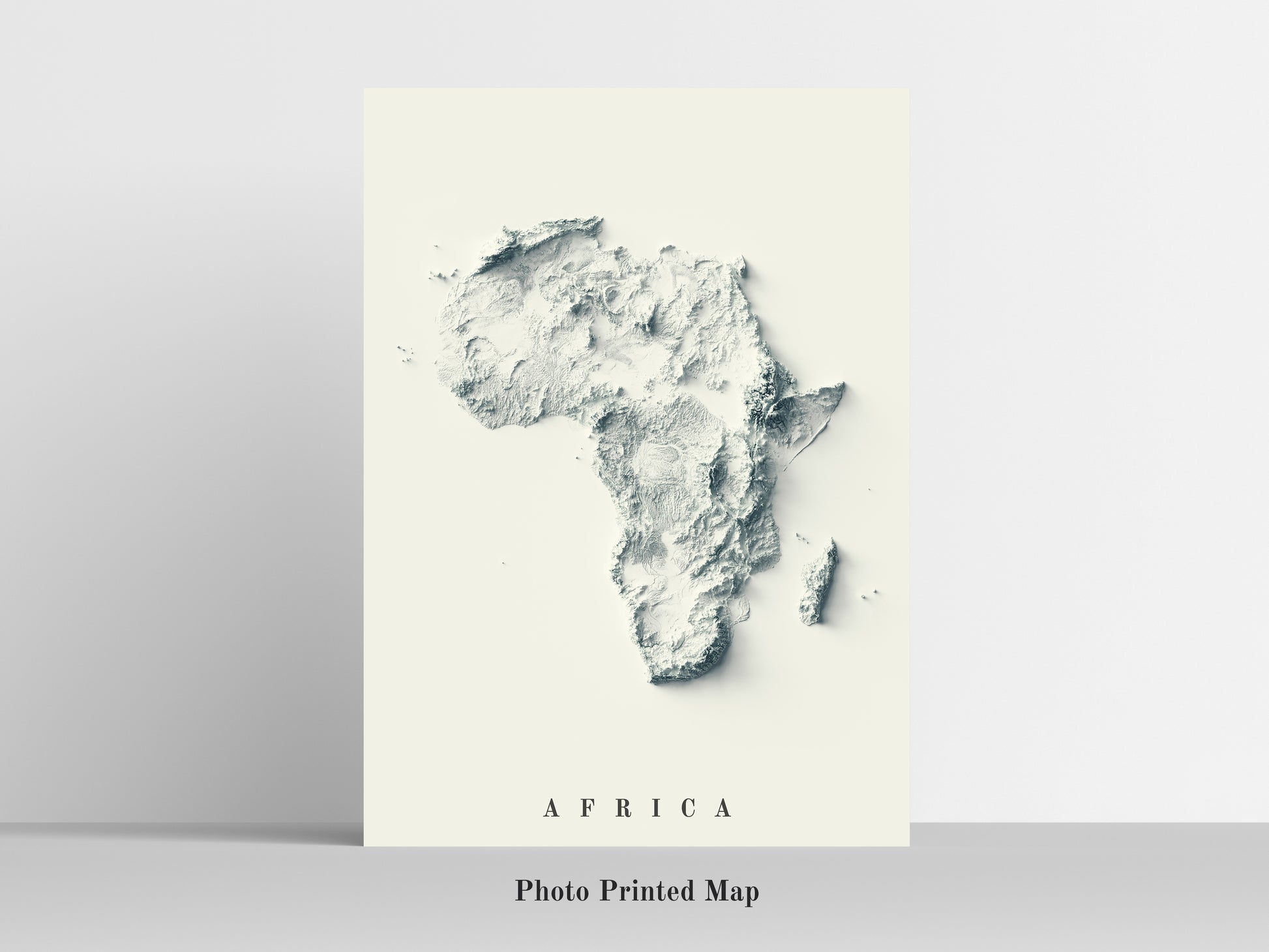 Shaded relief map of Africa print, highlighting topography. Ideal for home decor and geography lovers