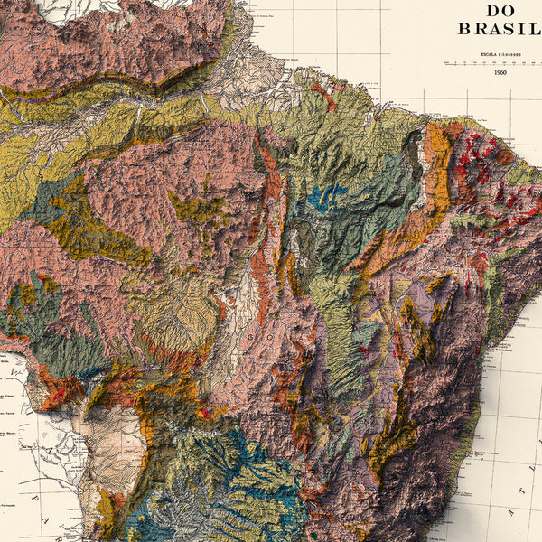 vintage shaded relief map of Brazil