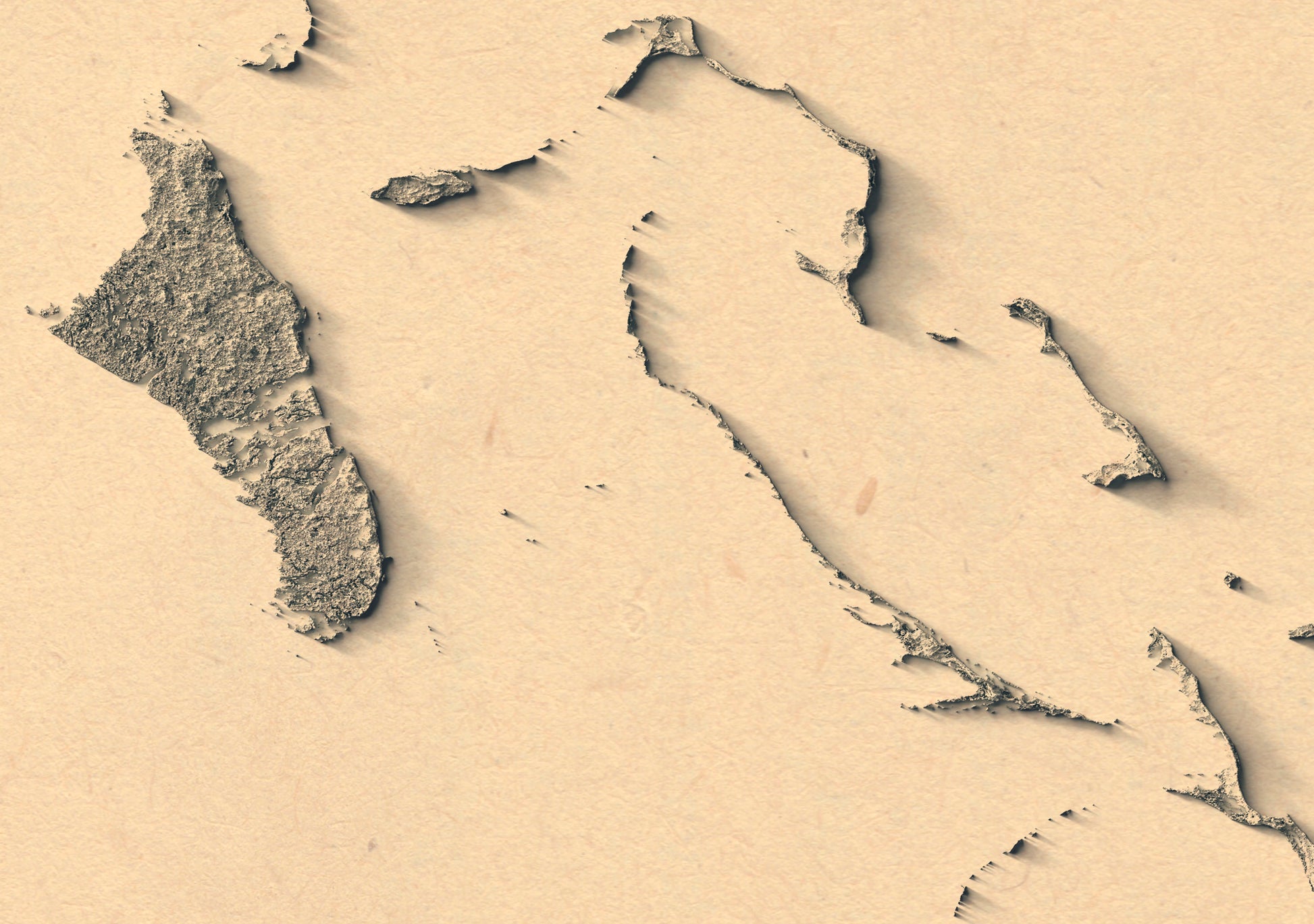 Detailed close-up of a vintage Bahamas relief map, showcasing textured topography and geographic contours