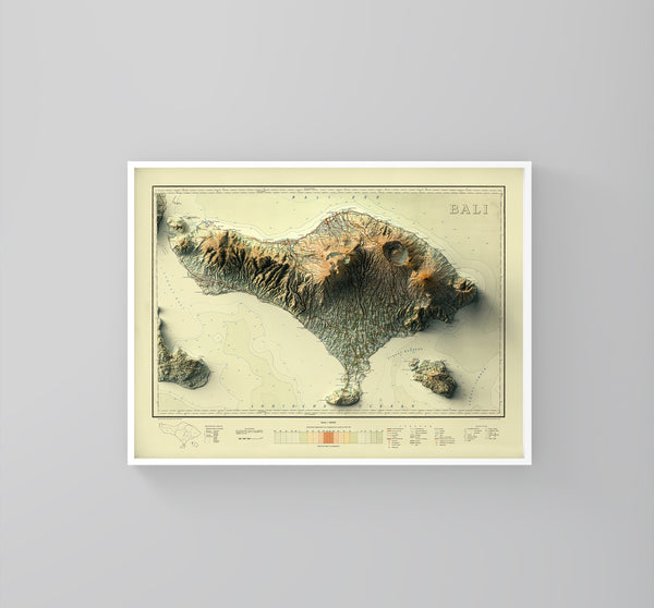 vintage shaded relief map of Bali Indonesia
