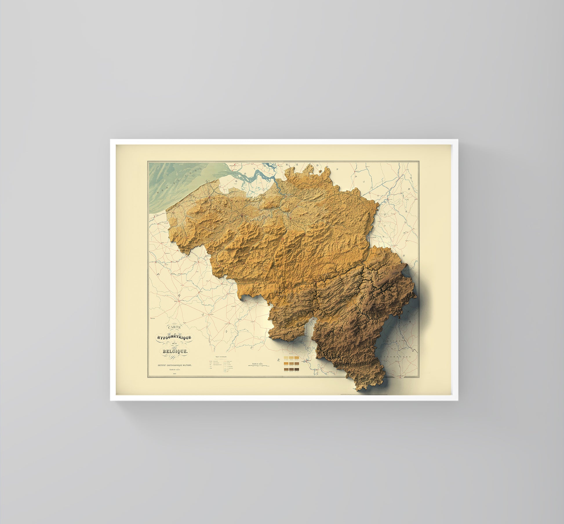 vintage shaded relief map of Belgium