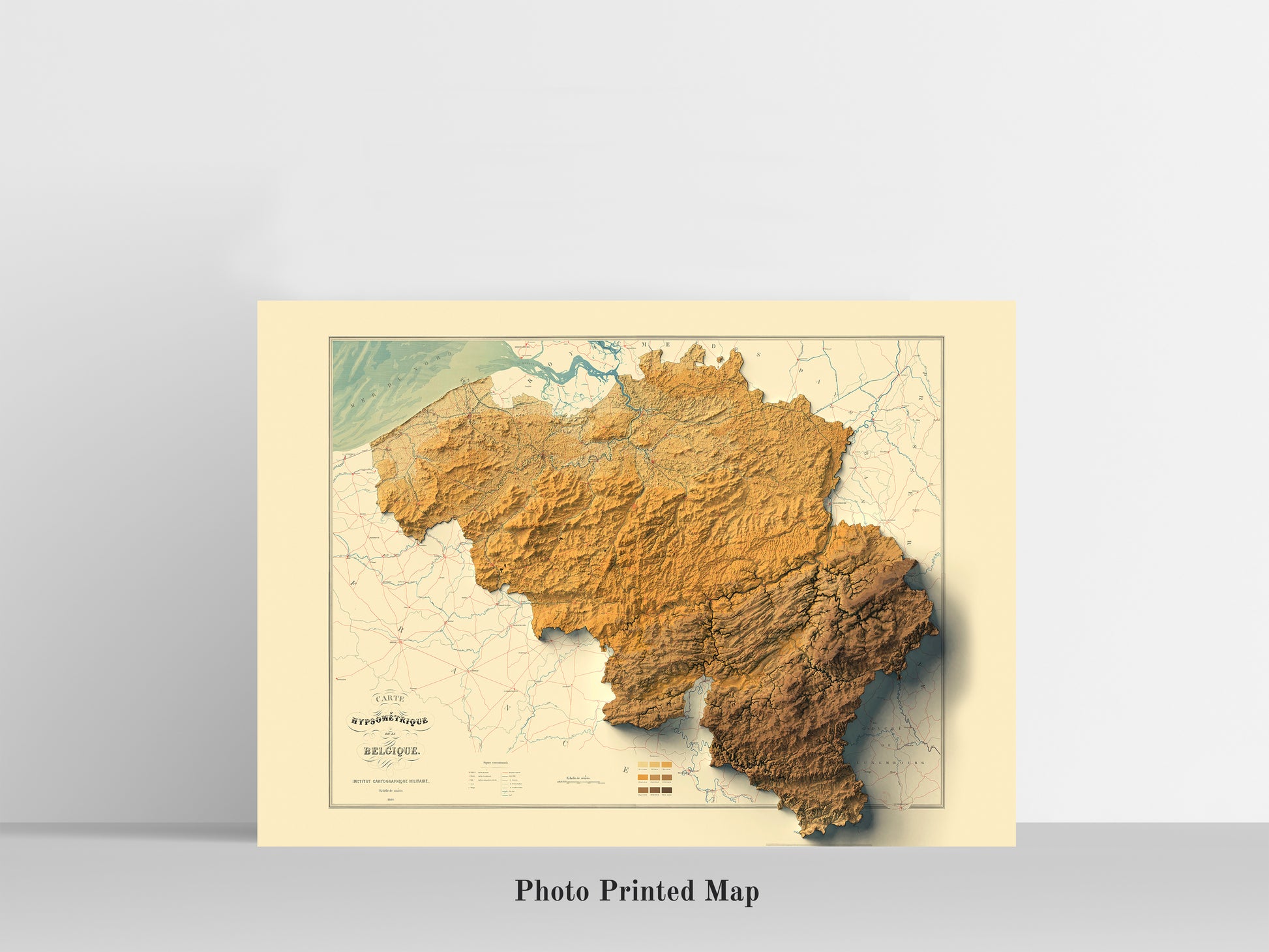 vintage shaded relief map of Belgium