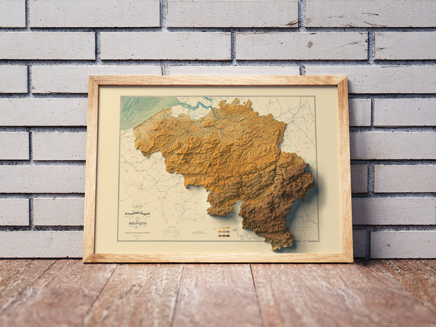 vintage shaded relief map of Belgium