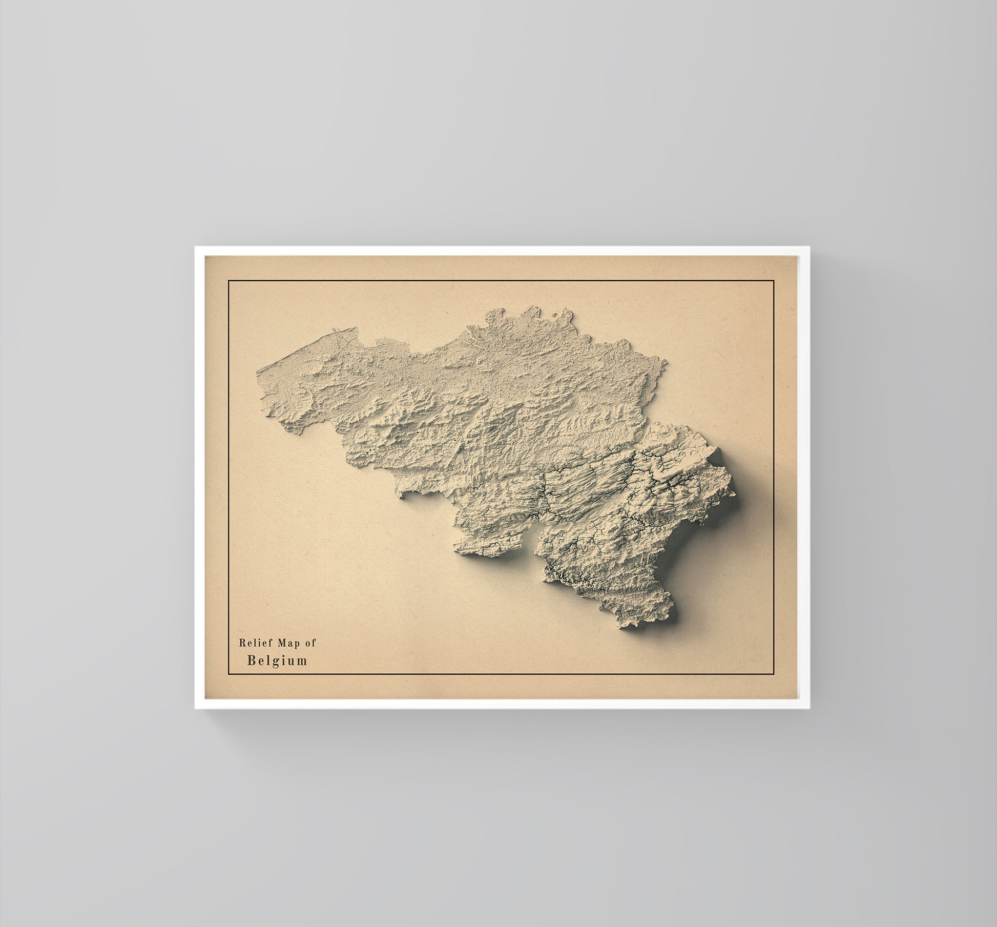 vintage shaded relief map of Belgium