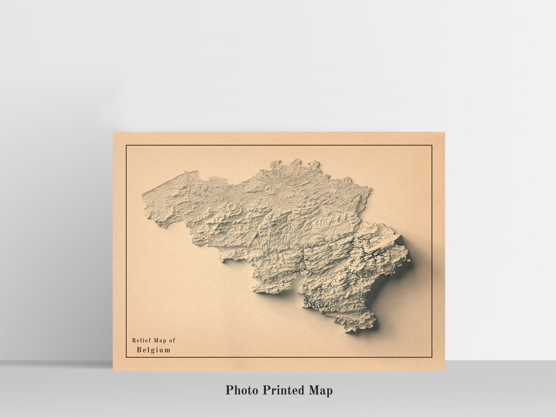 vintage shaded relief map of Belgium