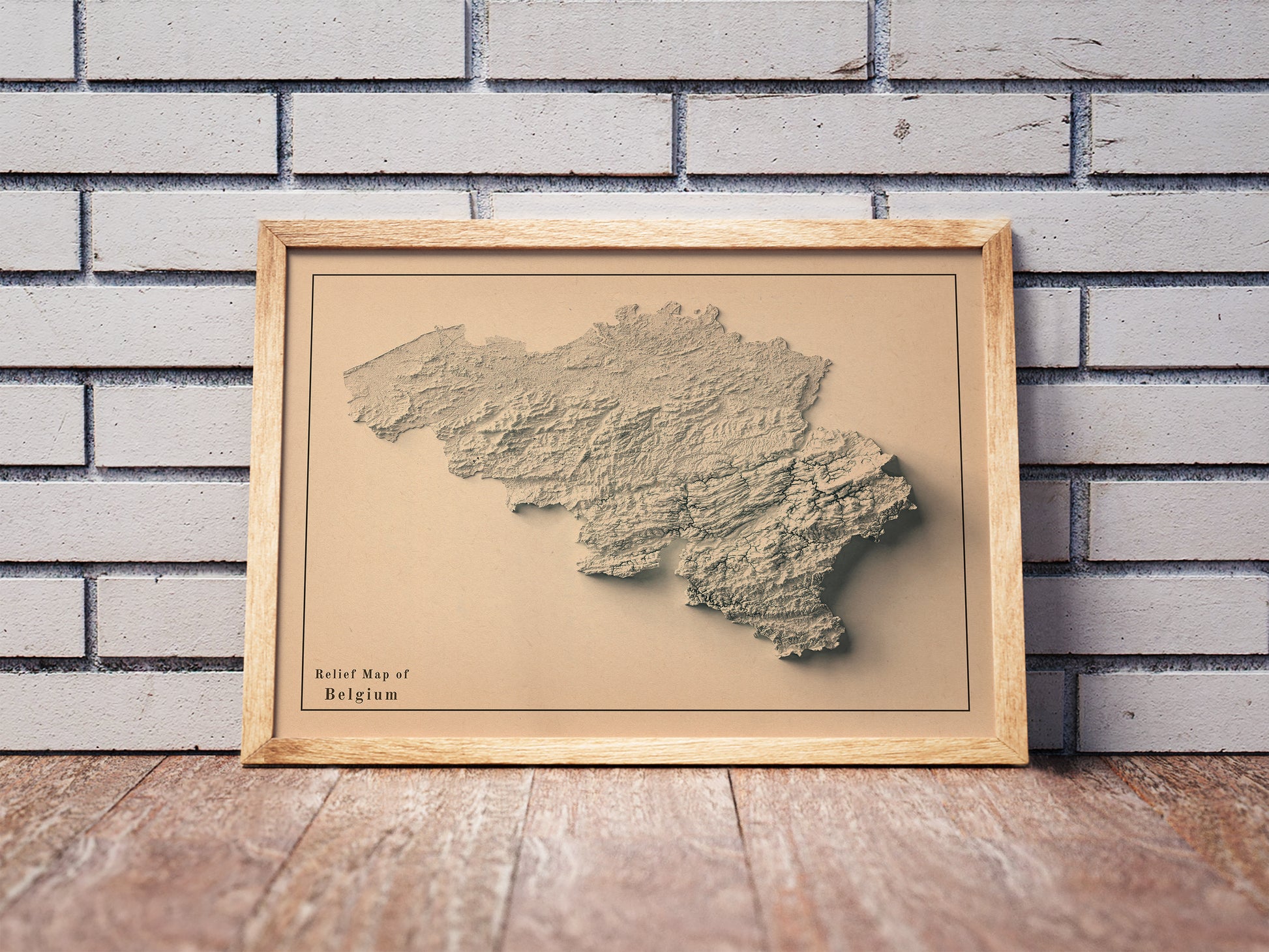 vintage shaded relief map of Belgium