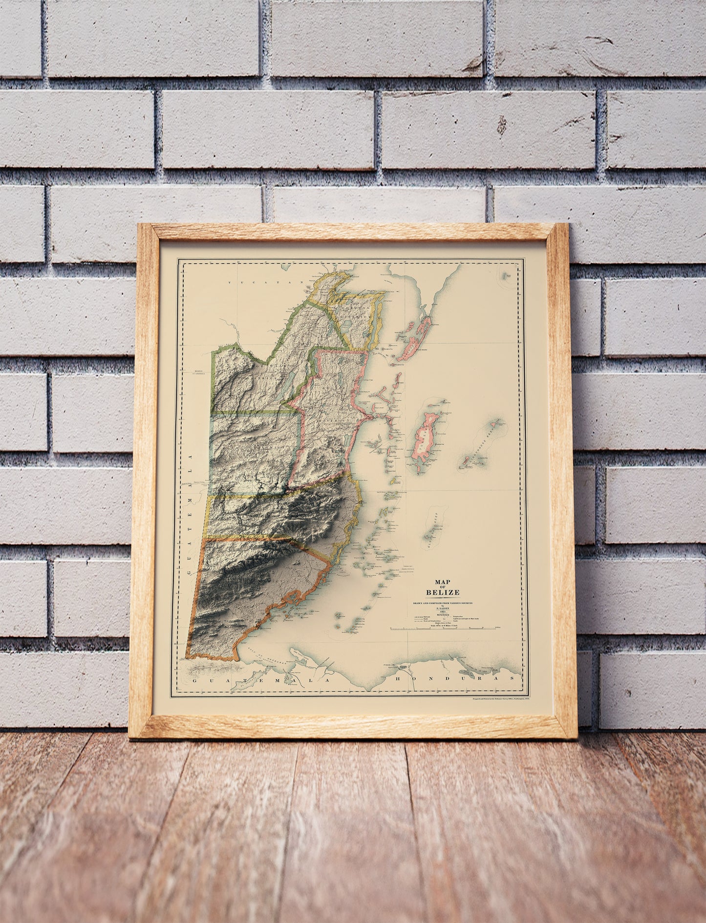 vintage shaded relief map of Belize