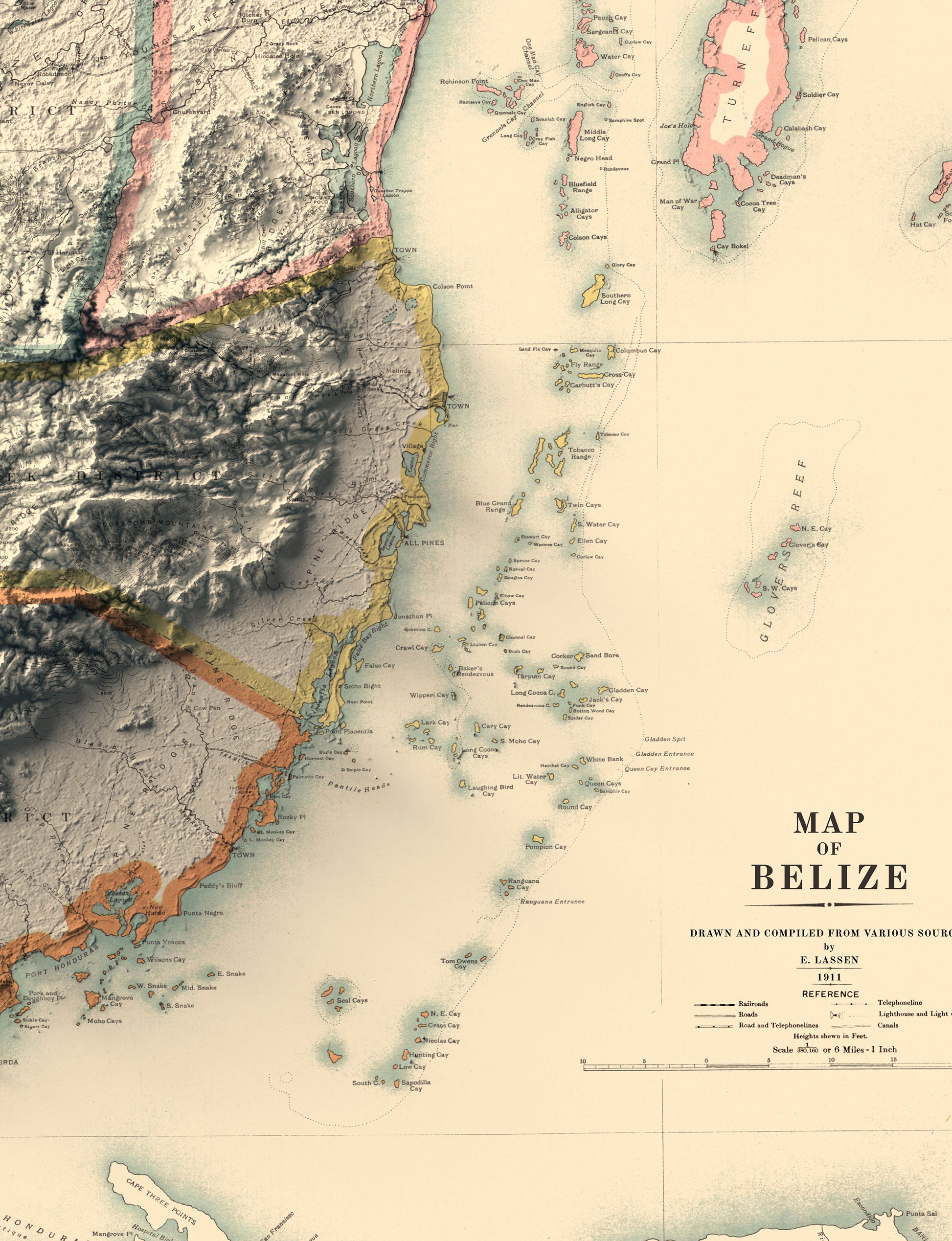 vintage shaded relief map of Belize