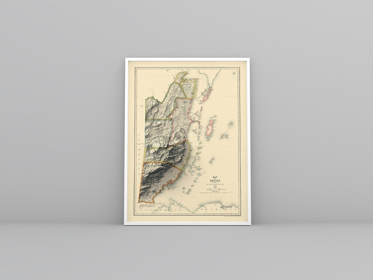 vintage shaded relief map of Belize