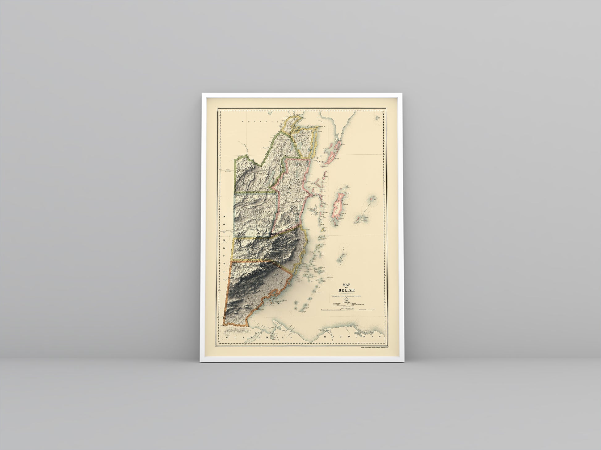 vintage shaded relief map of Belize