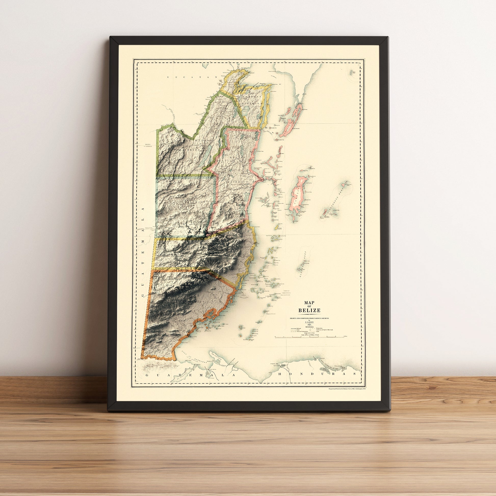 vintage shaded relief map of Belize