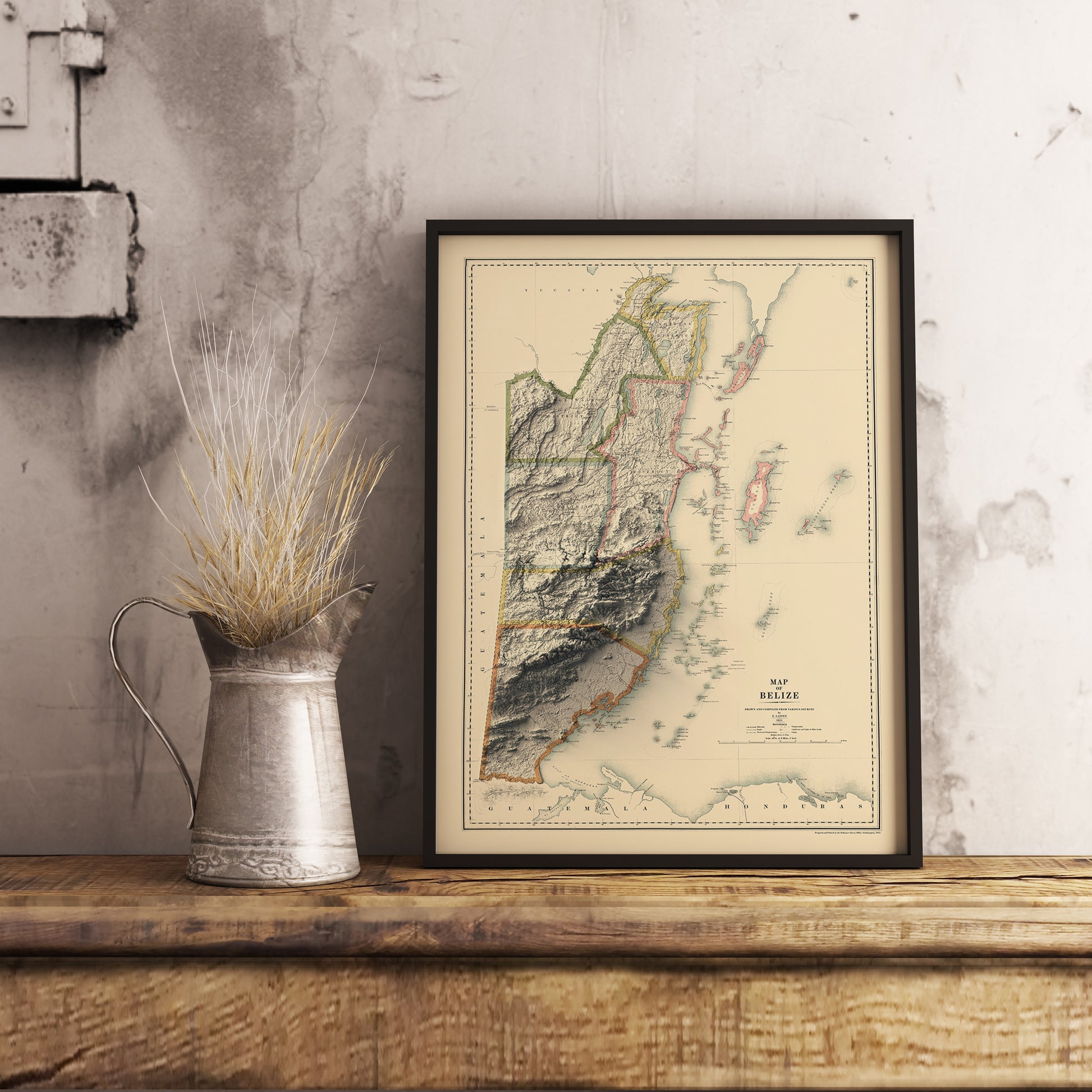 vintage shaded relief map of Belize
