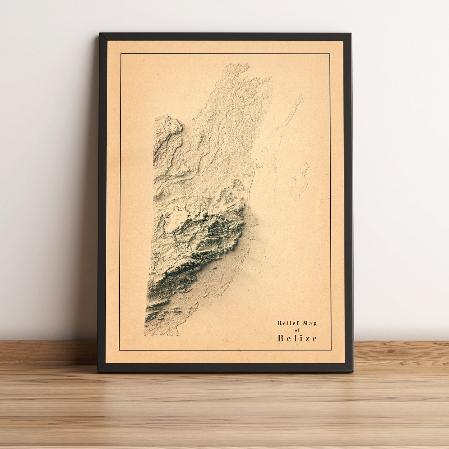 vintage shaded relief map of Belize