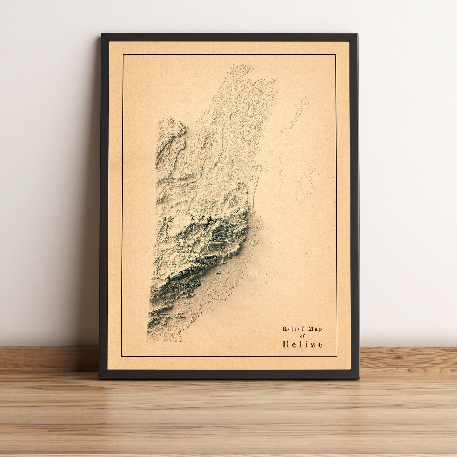 vintage shaded relief map of Belize