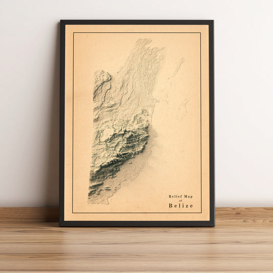 vintage shaded relief map of Belize