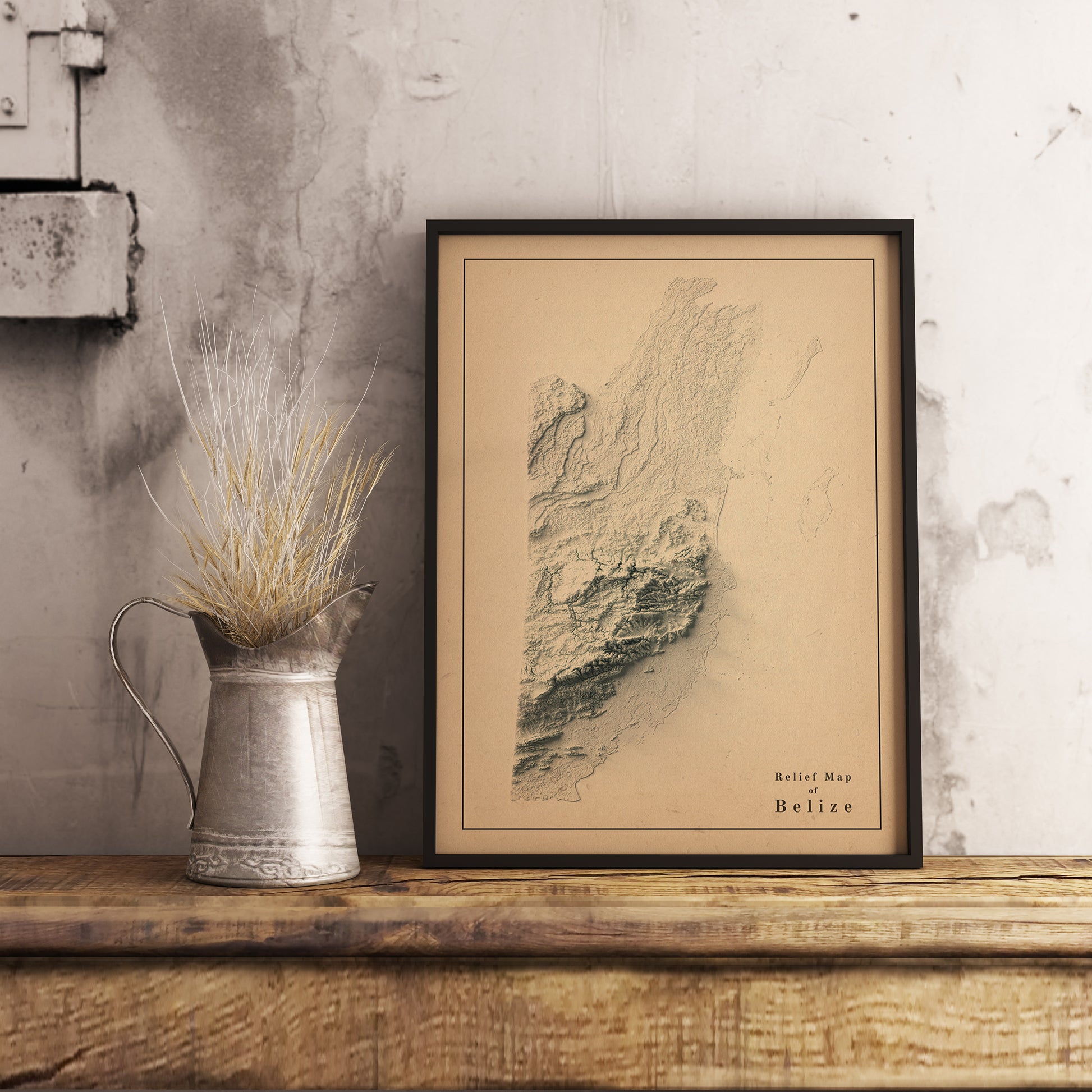 vintage shaded relief map of Belize