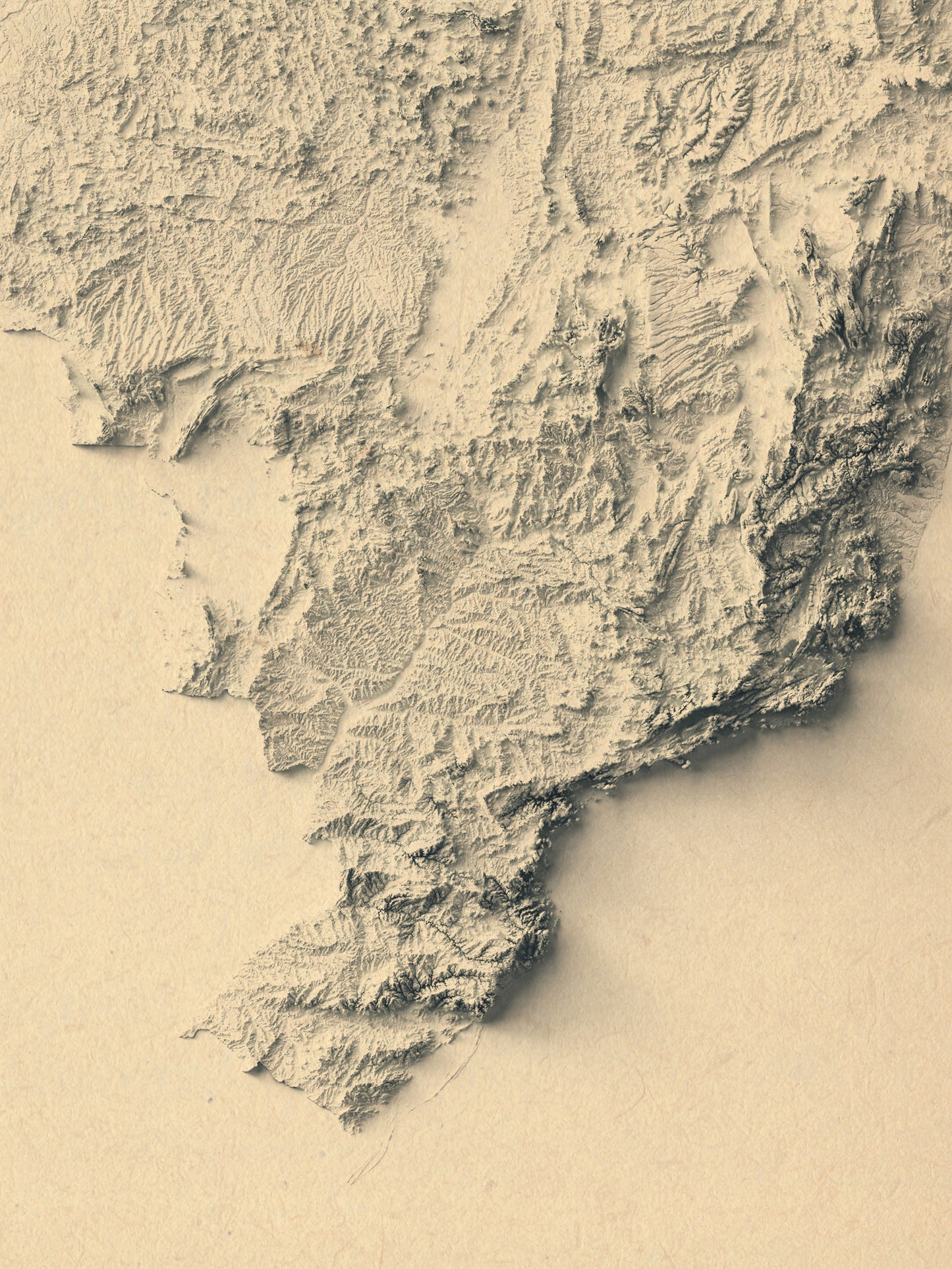 vintage shaded relief map of Brazil