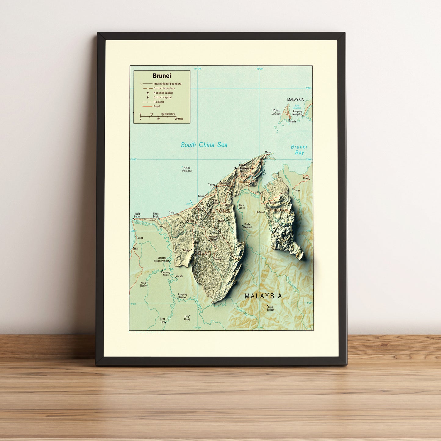 vintage shaded relief map of Brunei