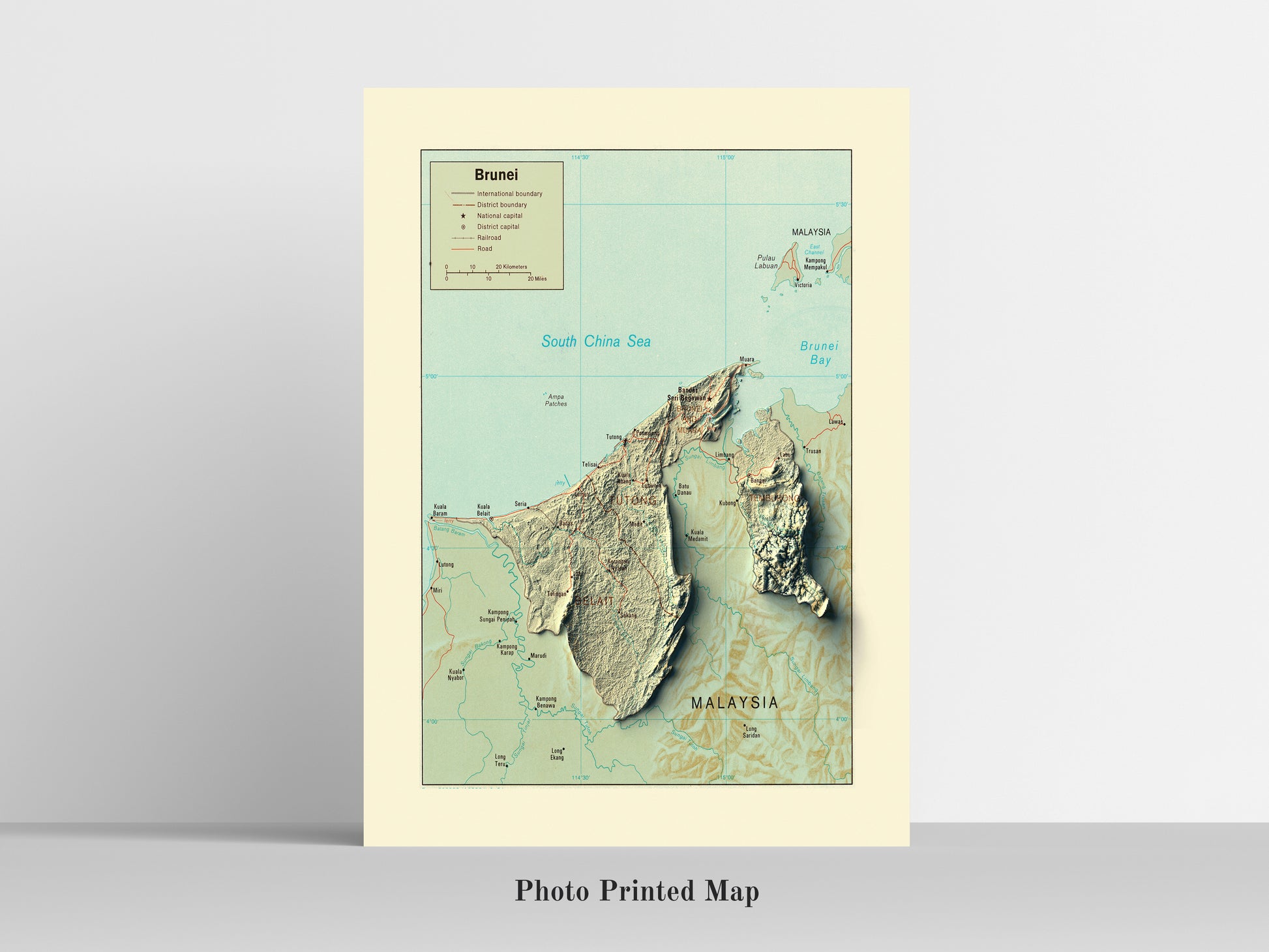 vintage shaded relief map of Brunei