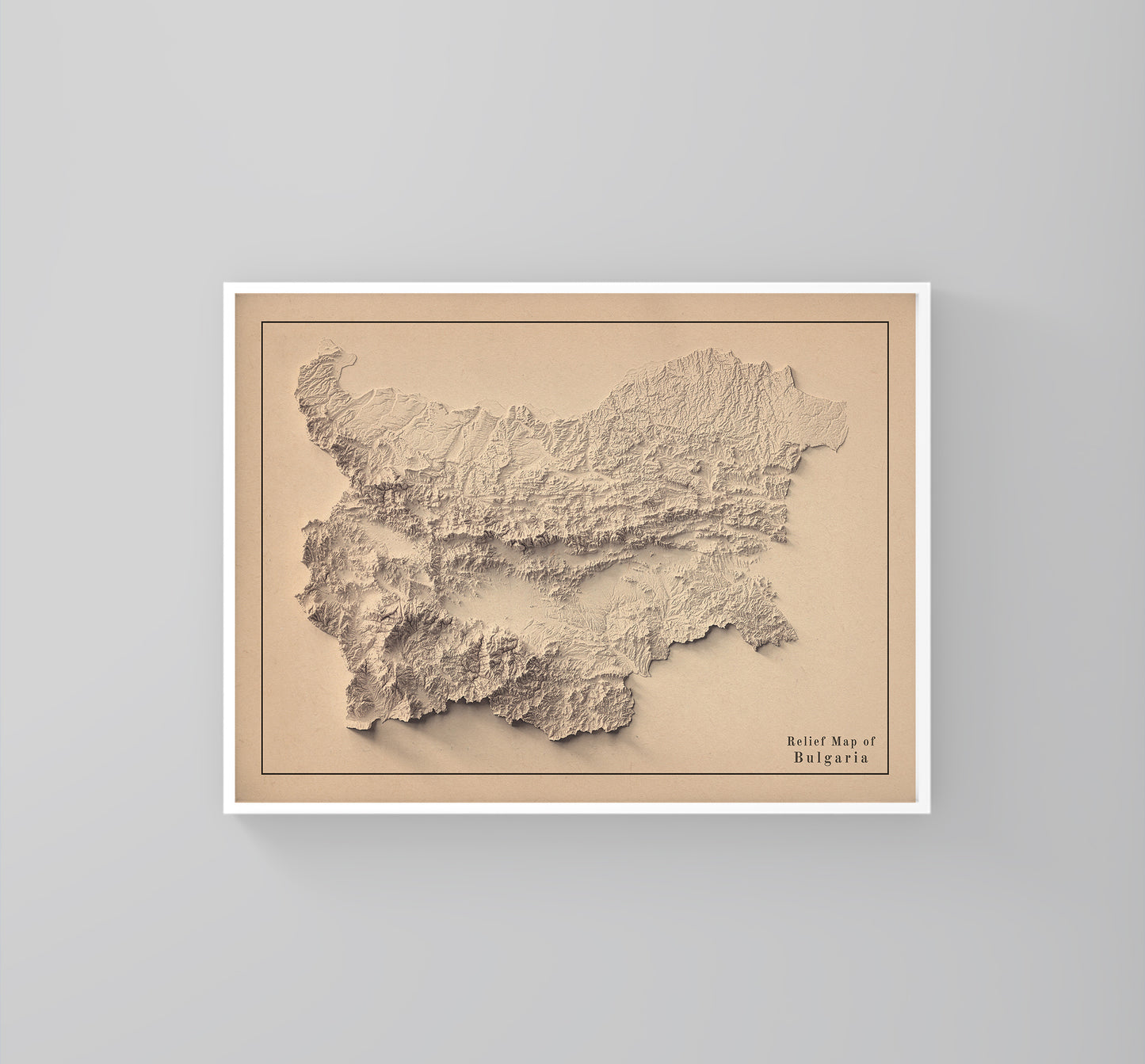 vintage shaded relief map of Bulgaria